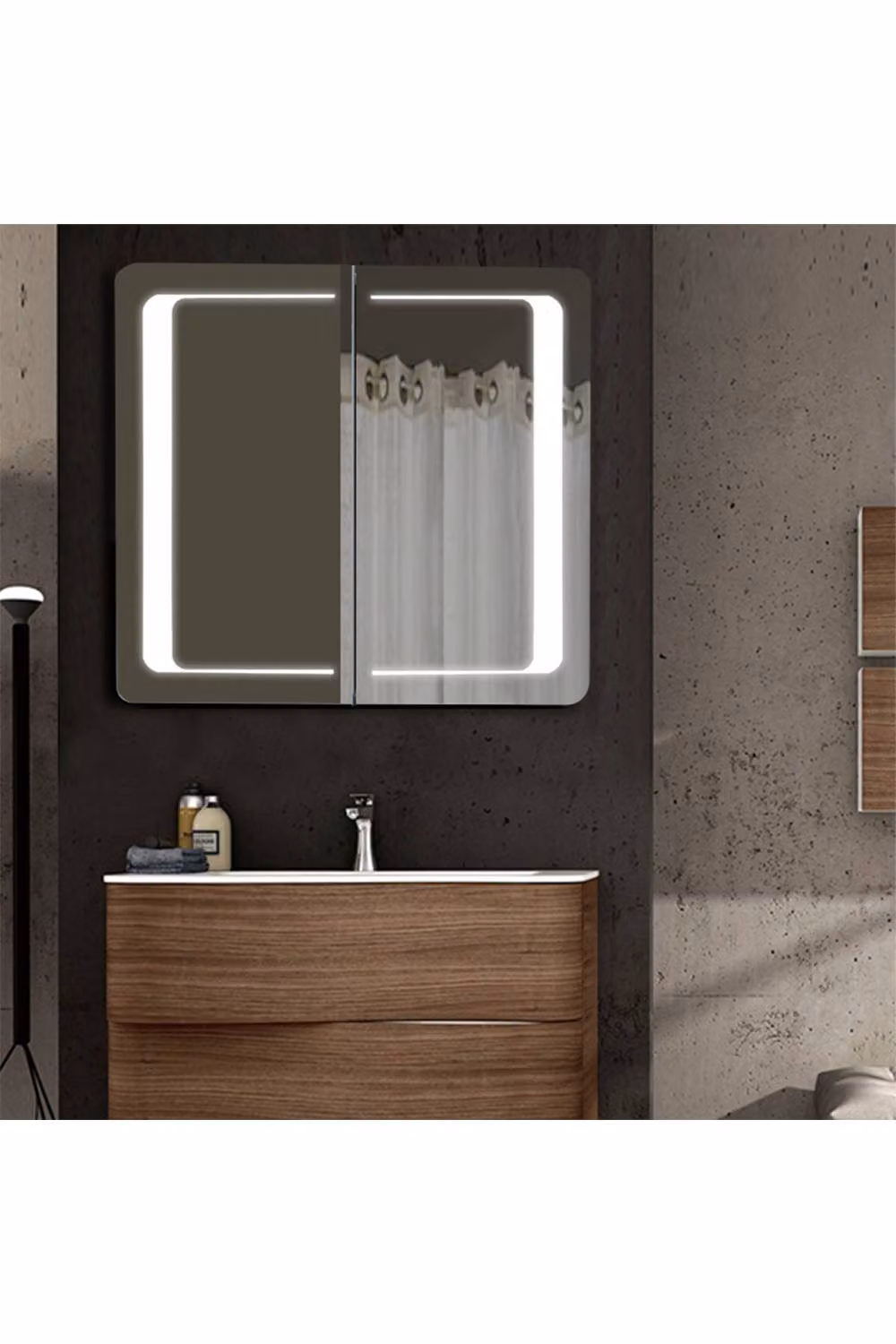 Living and Home Rectangle LED Mirror Cabinet in Silver, Wall Mounted with Integrated Lighting – 3