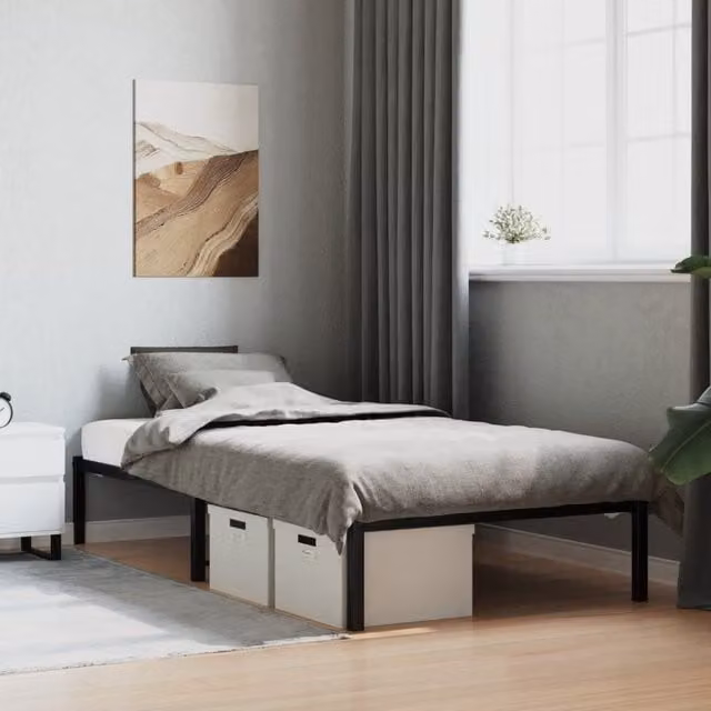 Berkfield Home Metal Bed Frame in Black, W/D/H: 100 x 200 cm