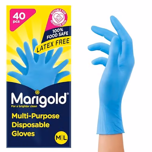 Marigold Blue Powder Free and Latex Free Food Safe Multi-Purpose Disposable Gloves, Box of 40 – 1