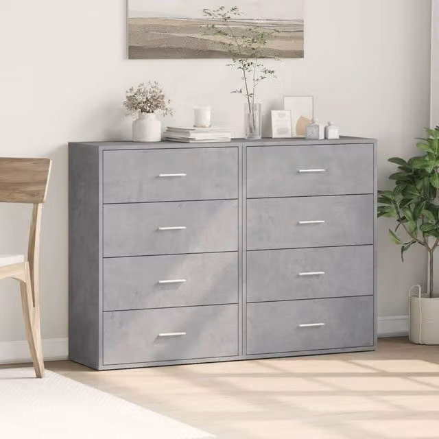 Berkfield Home Set of 2 Modern Sideboards in Concrete Grey, W/D/H: 60 x 31 x 84 cm