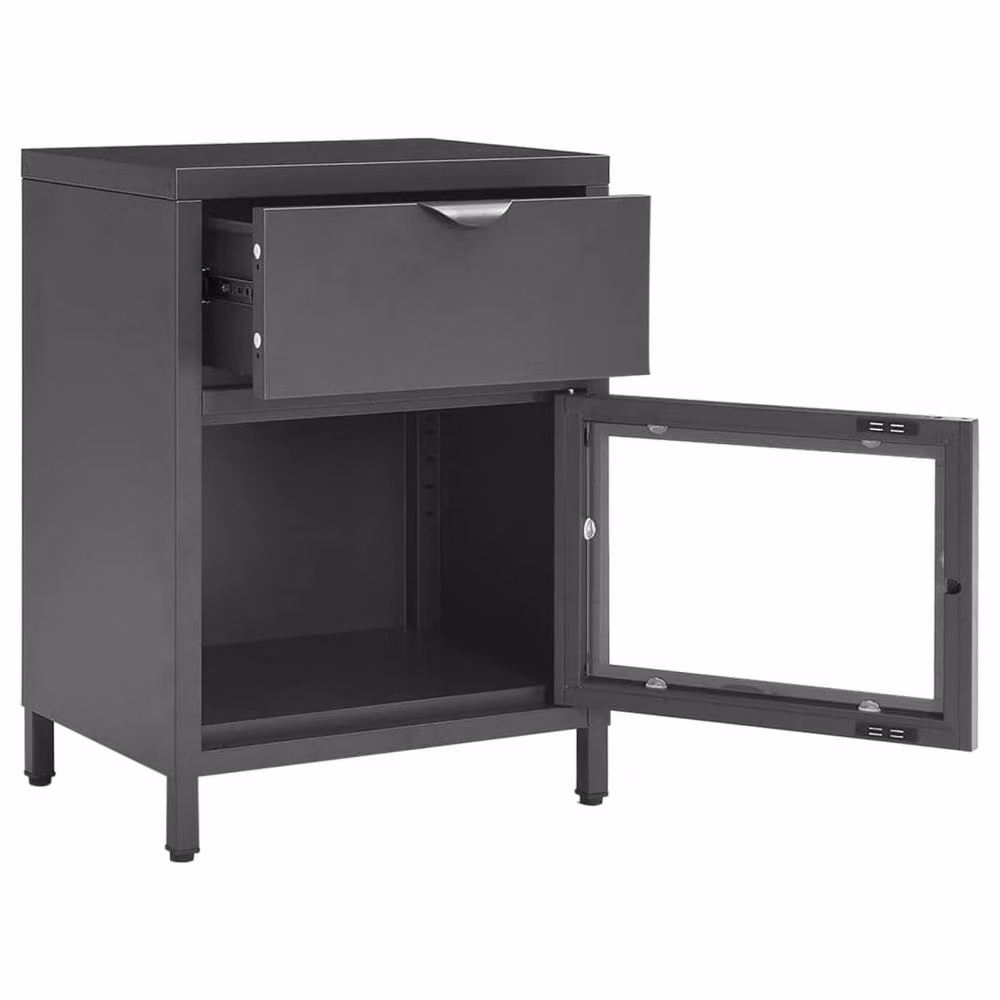 Berkfield Home Modern Anthracite Nightstand in Black Steel and Glass, W/D/H: 40 x 30 x 54.5 cm – 3