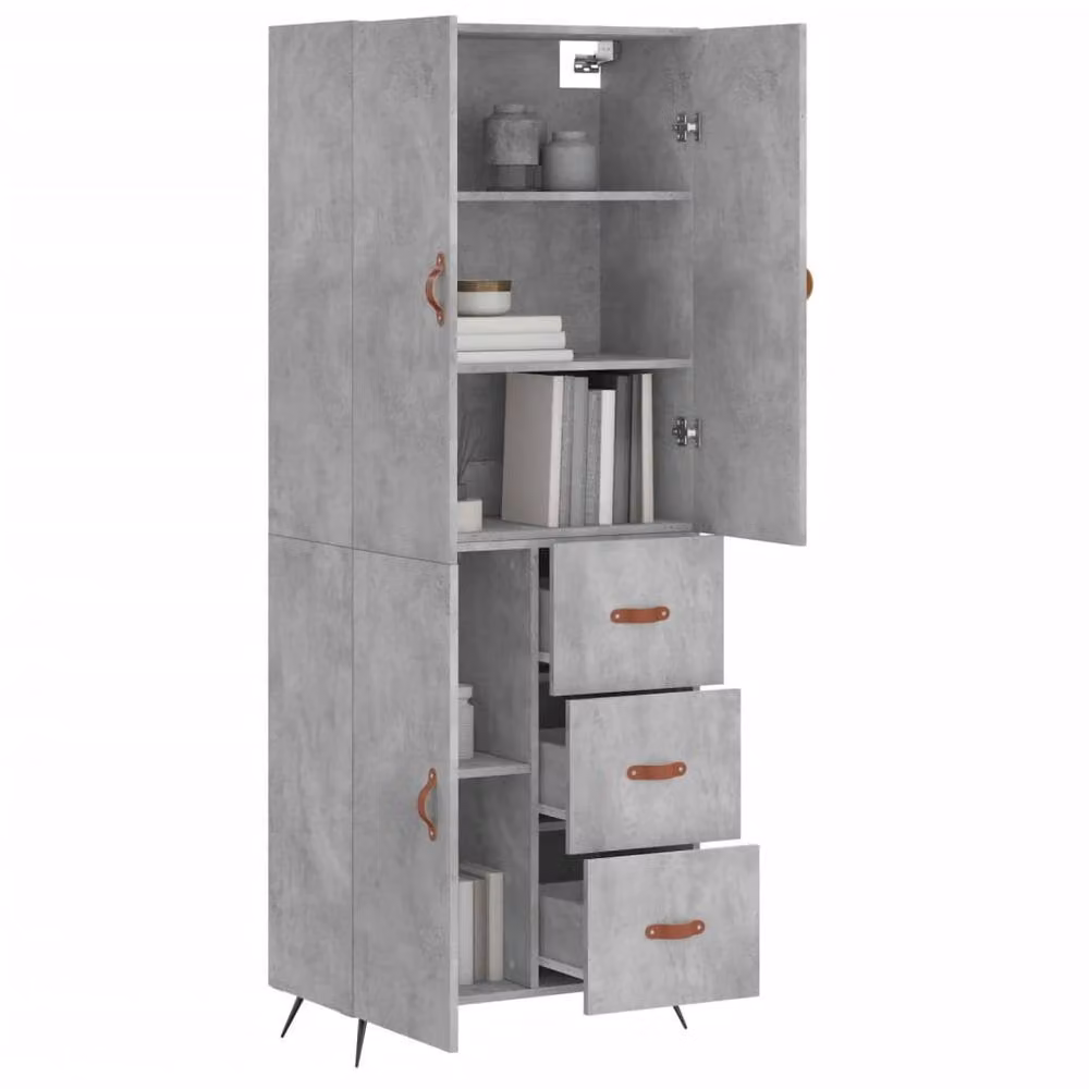 Berkfield Home Highboard in Concrete Grey, W/D/H: 69.5 x 34 x 180 cm – 2