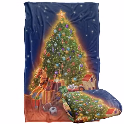 JQ Licensing Christmas Tree Super Soft Fleece Throw Blanket, Multicolour, W: 91 cm, D: 147 cm