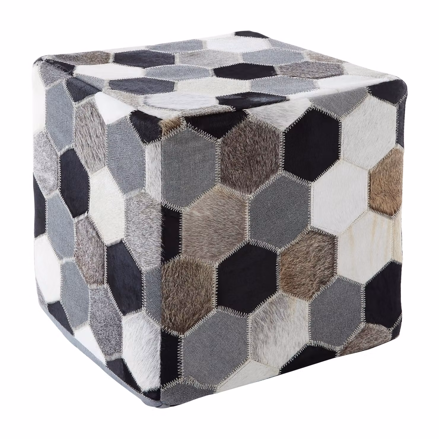 Orsina Safira Leather Patchwork Pouffe in Multicolour Geometric Design – 4