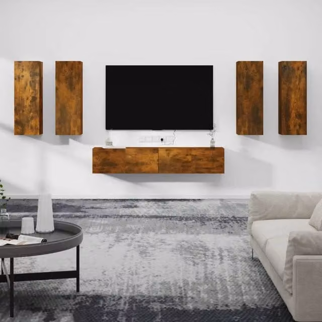 Berkfield Home 6 Piece Smoked Oak TV Cabinet Set in Brown
