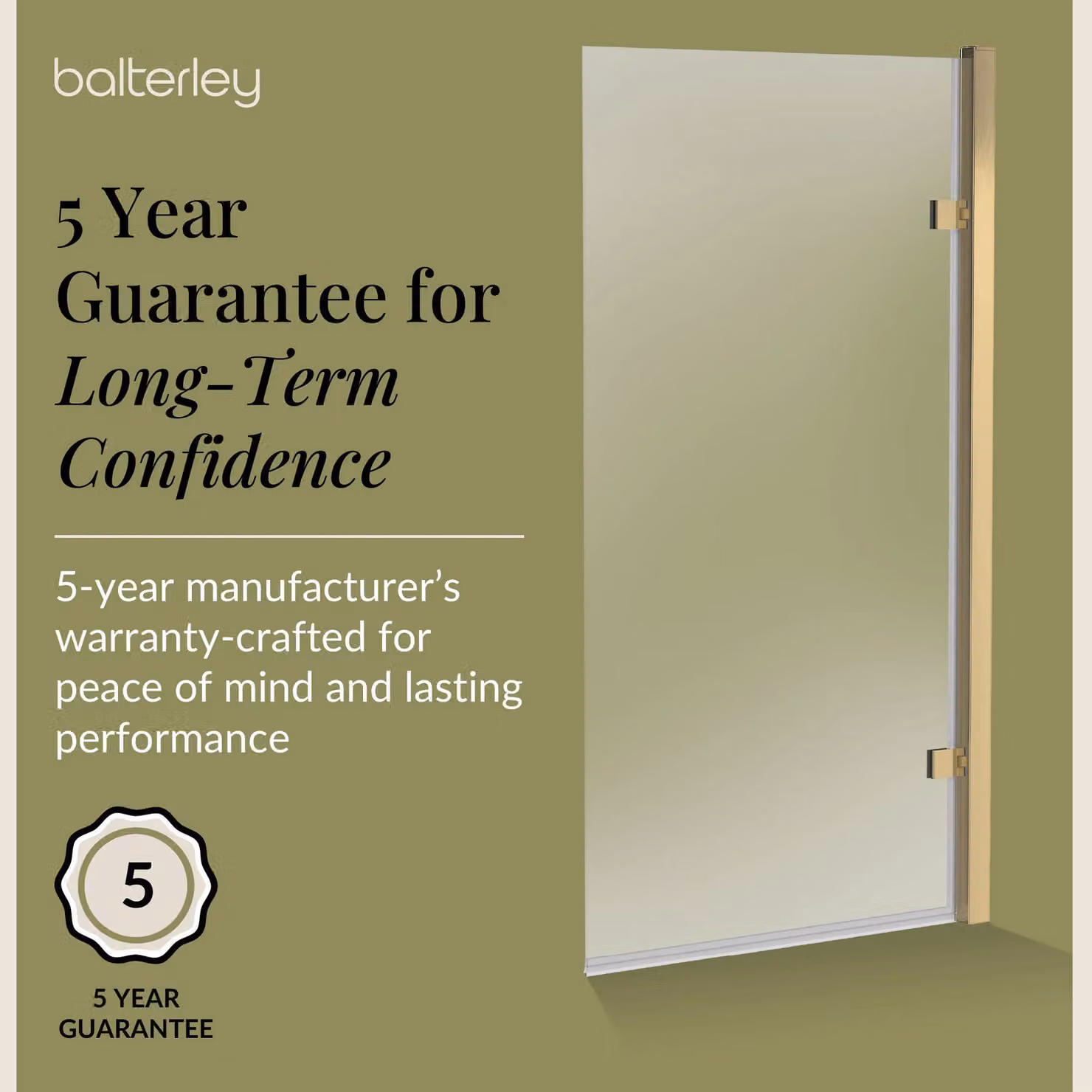 Balterley Reversible Hinged Straight Bath Screen with 8mm Clear Safety Glass, Brushed Brass – 2