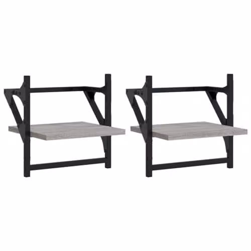 vidaXL Wall Mounted Shelves with Hanging Rods and Shoe Rack, 2 Pieces, Grey, W/D/H: 30 x 25 x 30 cm