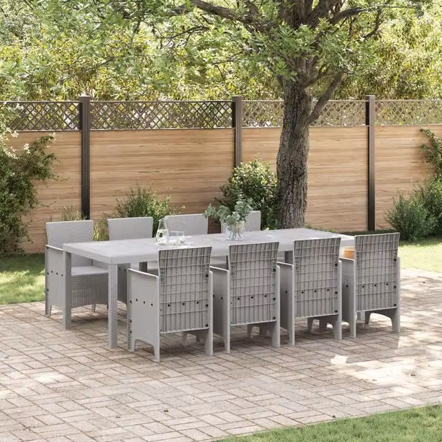 Berkfield Home 9 Piece Garden Dining Set in White Poly Rattan and Grey – 1