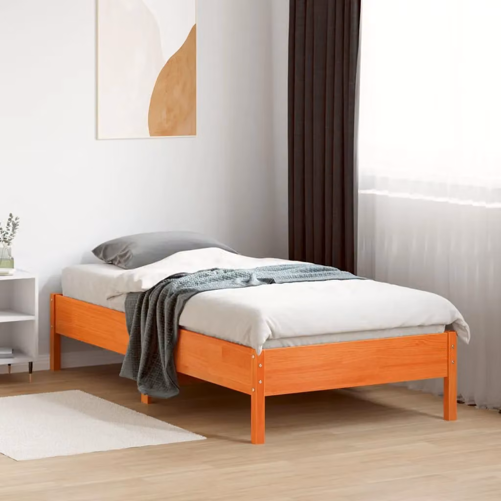Berkfield Home Small Single Solid Wood Pine Bed Frame in Wax Brown, W: 75 cm, L: 190 cm – 2