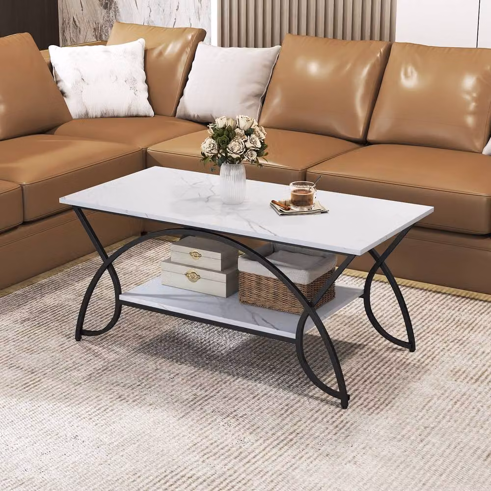 Gymax 2-Tier Modern Rectangular Coffee Table in White – 3