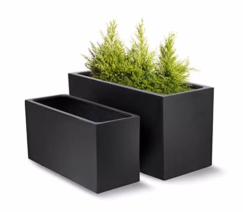 Primrose Polystone Rectangular Trough Planter Tub in Black and Grey W/D/H: 80 x 30 x 30 cm