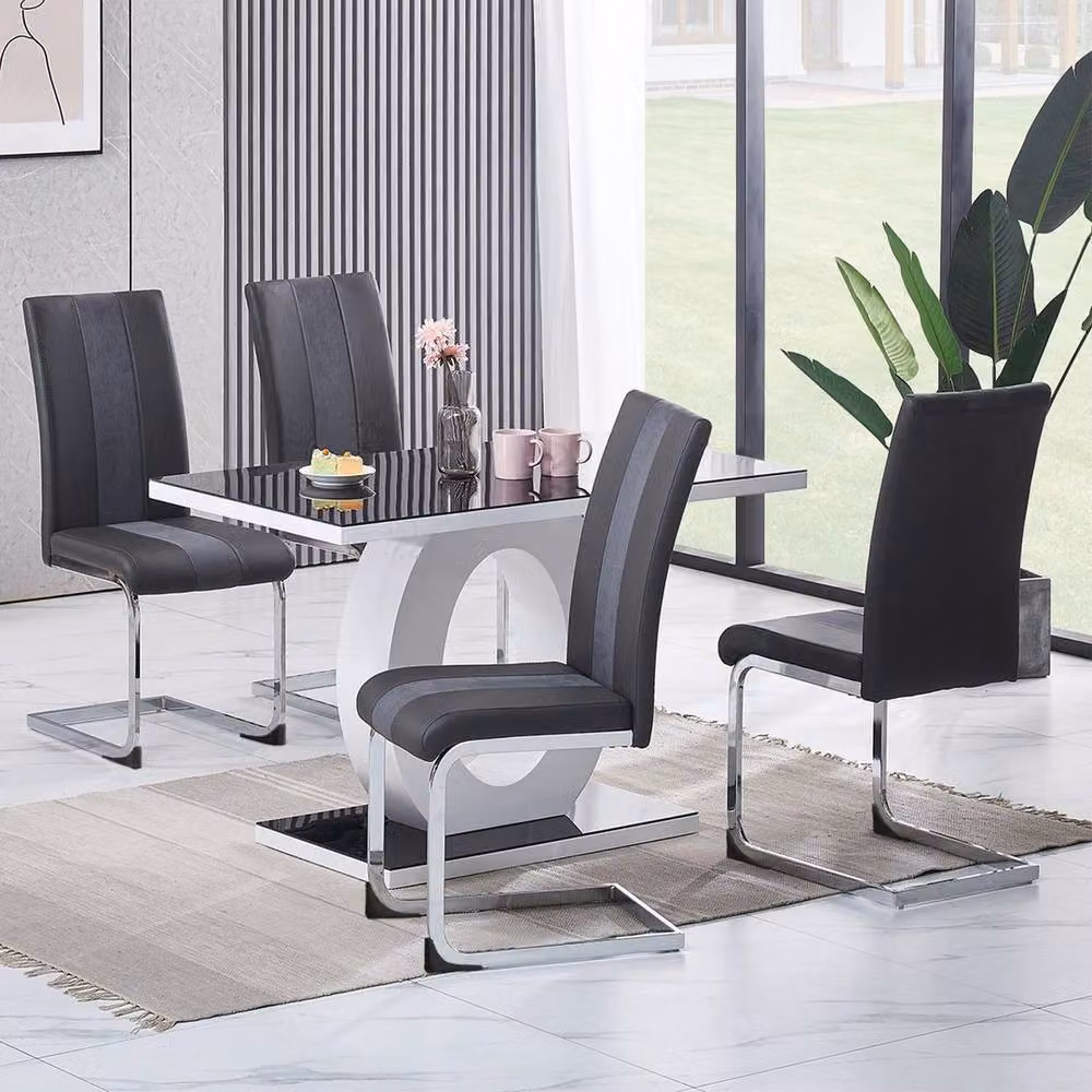 FORGEVIO Set of 4 High Back Dining Chairs in Black Leather – 4