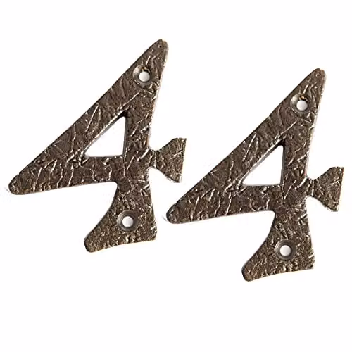 Hammer and Tongs Rustic Metal Number 4 Wall Numeral in Grey, Pack of 2, Height: 7 cm – 2