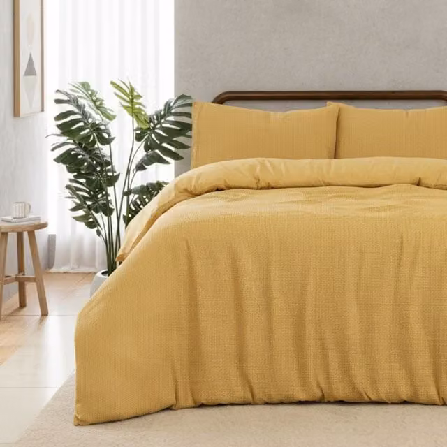 MHG Living Chunky Waffle Duvet Cover and Pillowcase Set, Yellow, W/D/H: 90 x 200 cm