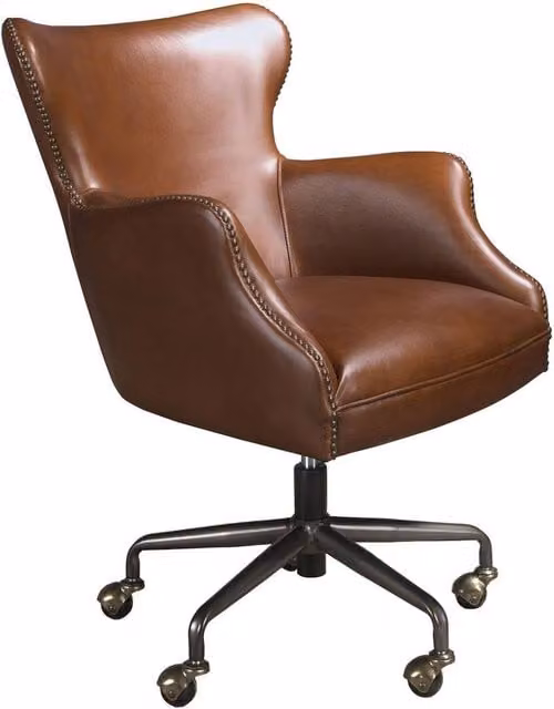 Angel Cerda Brown Leather Swivel Office Armchair with Gold Accents – 1