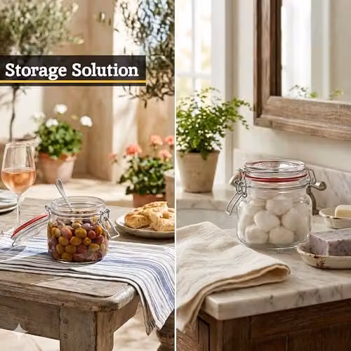 Orsina Transparent Glass Storage Jar with Stainless Steel Clip Lid, 500ml – 4
