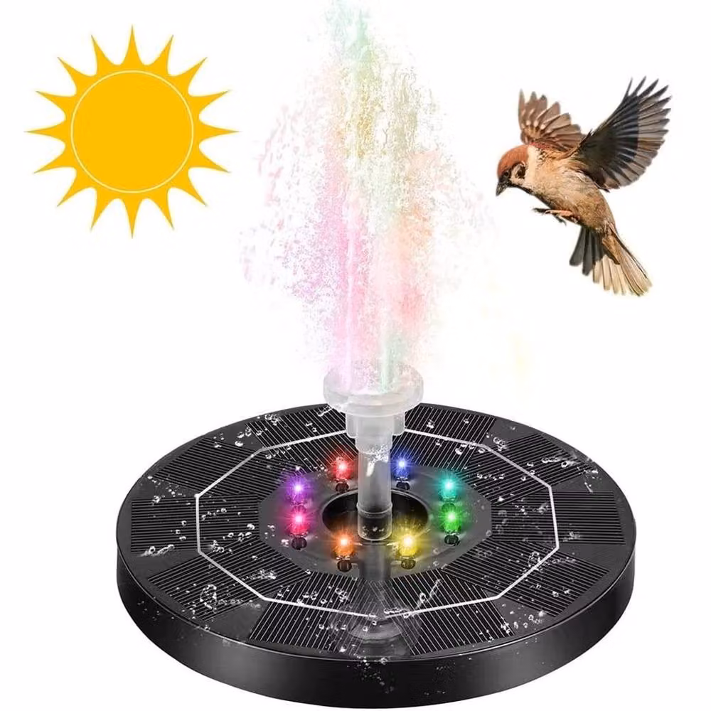 FLAVORA Floating Solar Fountain Pump with RGB LED for Pools, Bird Baths and Ponds, Black – 2