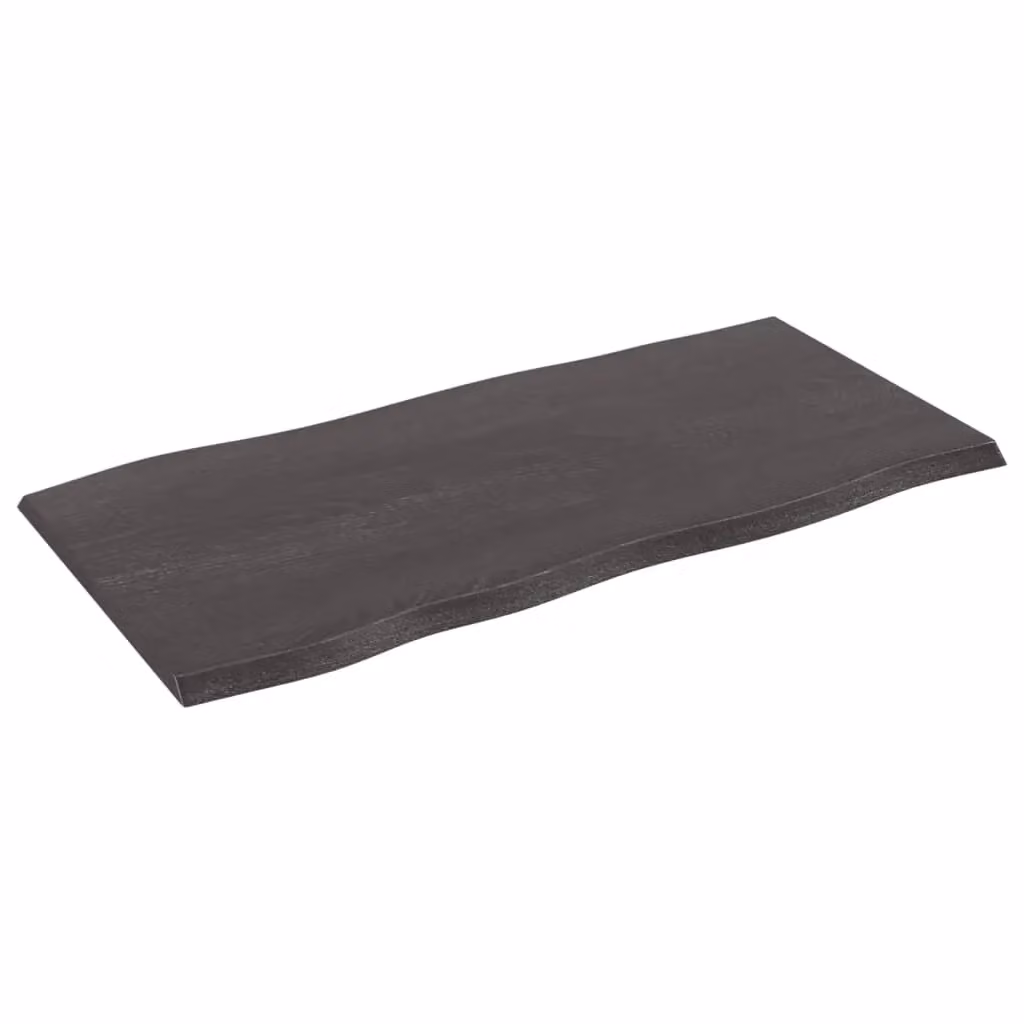 Berkfield Home Rustic Live Edge Table Top, Treated Solid Oak Wood in Dark Grey and Brown, W/D/H: 100 x 50 x 2 cm – 2