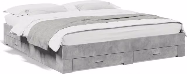 Berkfield Home Modern Bed Frame with Drawers in Concrete Grey, W/D/H: 200 x 200 x 32 cm