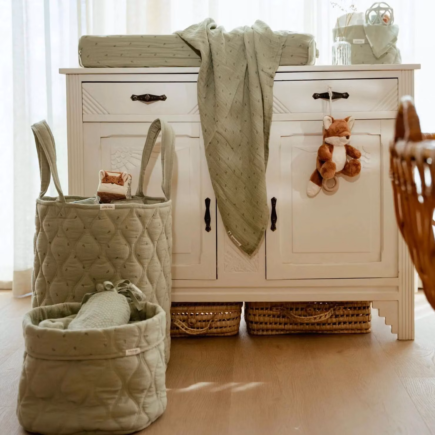 Little Dutch Fabric Storage Basket for Babies in Green Large – 2