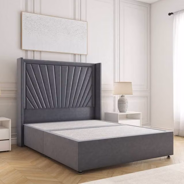 BSSPOKE Alina Divan Bed with 54 inch Plush Velvet Headboard in Charcoal Grey