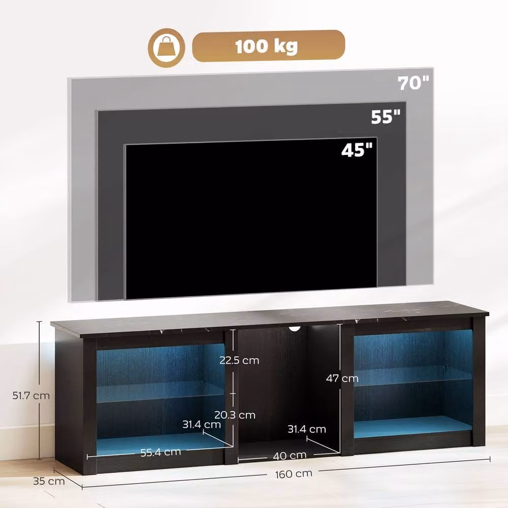 STILVORA Modern Black TV Stand with Integrated LED Lighting and Media Storage Compartments – 2