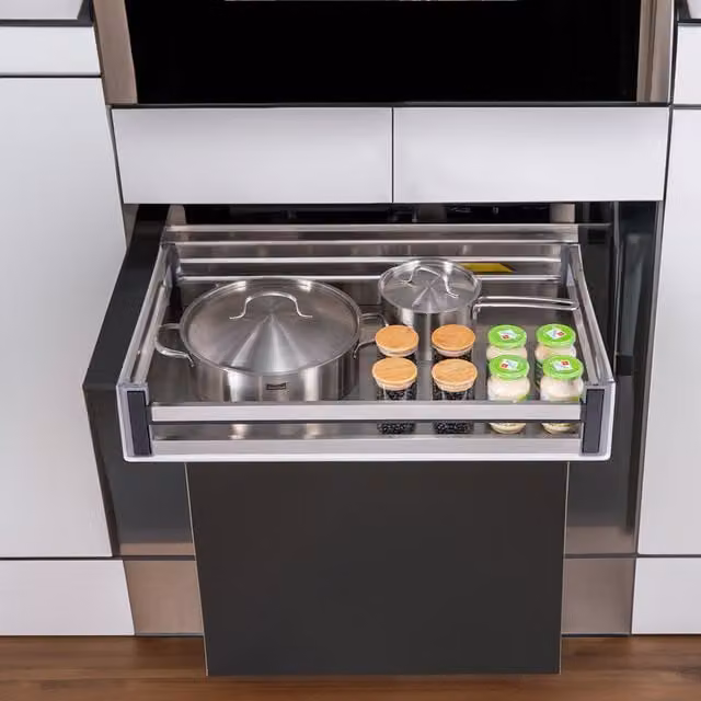 Livingandhome Kitchen Pull Out Larder Storage Flat Basket Sliding Drawer in Silvery Grey, Width: 71.4 cm