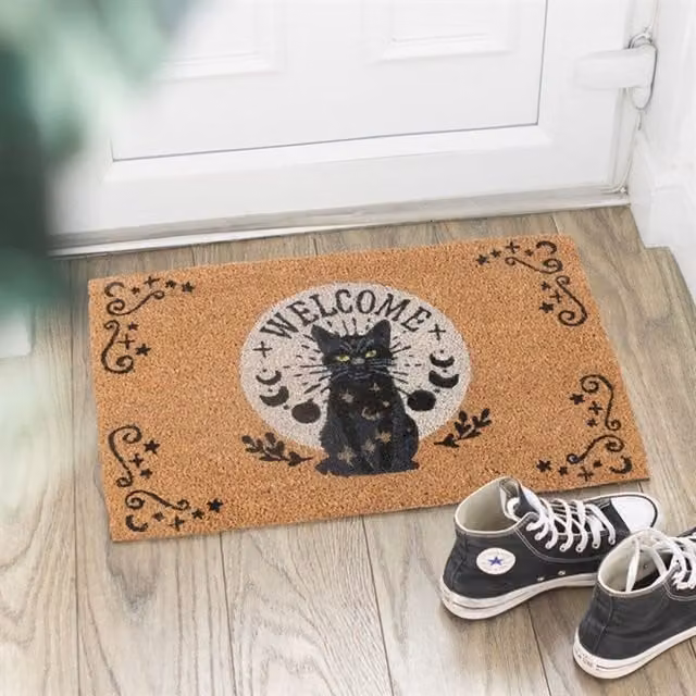 KDMK Black Cat Magick Energy Coir Doormat Set, Black