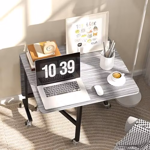 HOMCOM Mobile Drop Leaf Table with Castors, Grey, W/D/H: 120 x 80 x 73 cm – 6