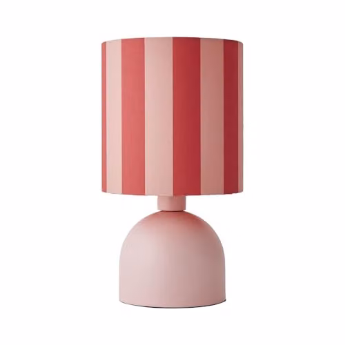 ValueLights Miley Pink Stripes Drum Table Lamp with LED Bulb, Pink and Multicolour Ceramic Lamp – 1
