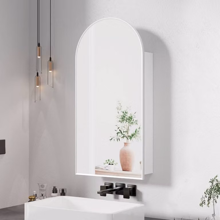 KEEPREAPER Modern Wall Mounted Bathroom Mirror Cabinet with Glass Doors and Internal Shelves, Silver, W: 40 cm, H: 80 cm