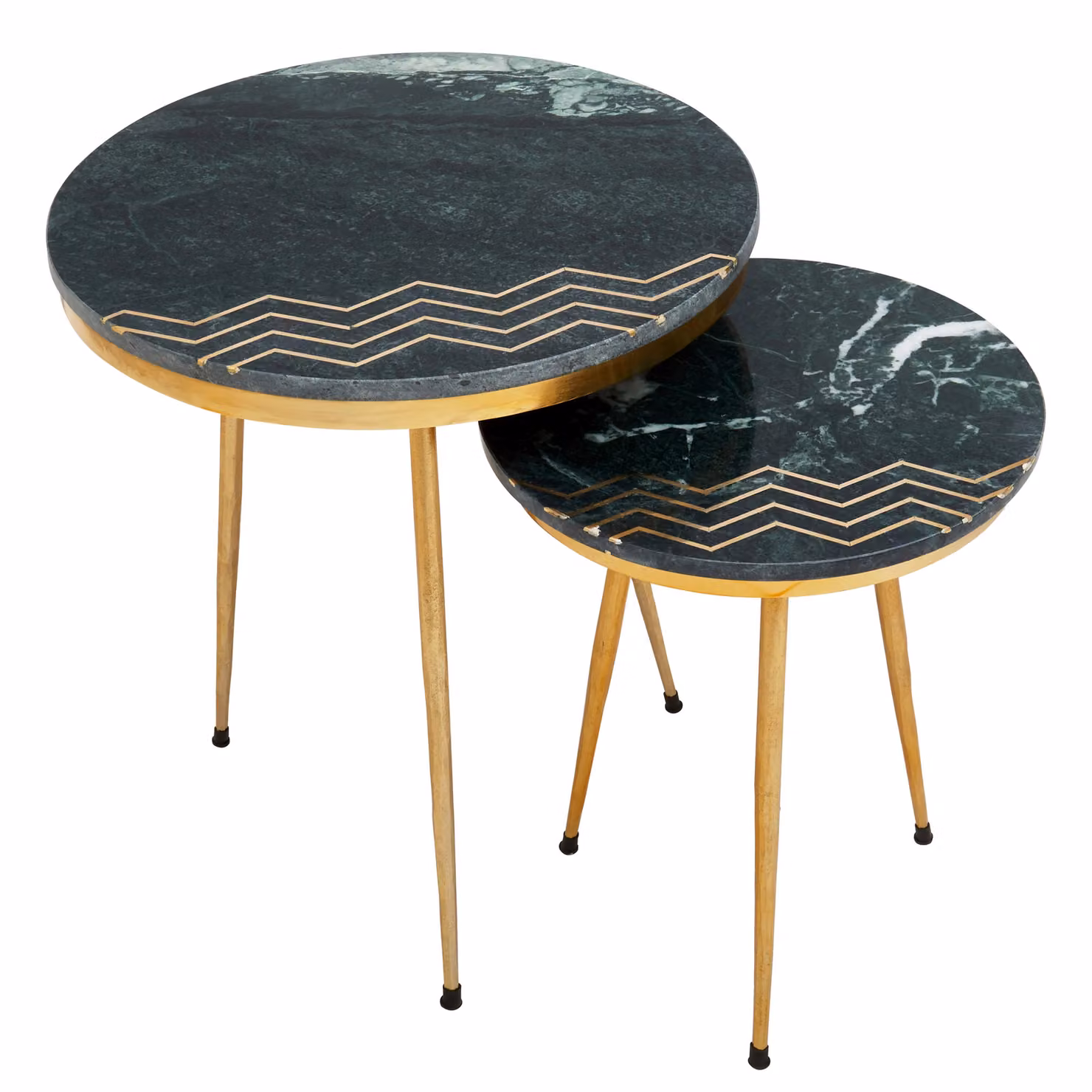 Orsina Set of 2 Round Green Marble Side Tables with Gold Metal Legs – 2
