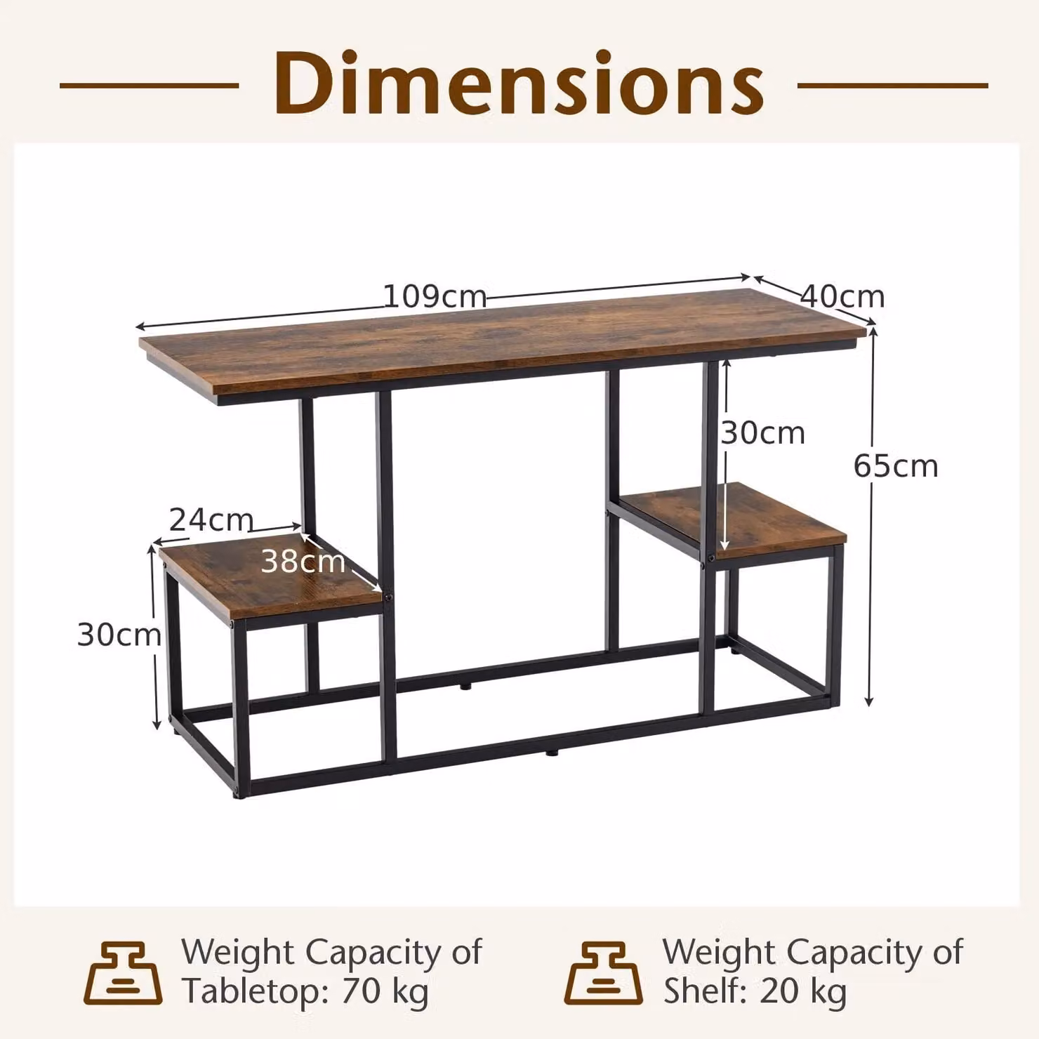 Costway Industrial Rustic TV Console Table for up to 50 Inch TVs in Brown and Black – 2