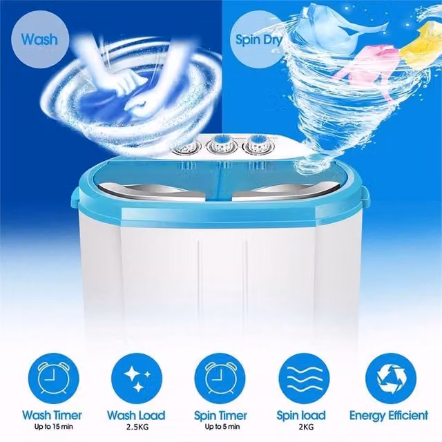 Nordara Mini 4.5kg Twin Tub Compact Top Loading Laundry Washer and Dryer in Blue – 1