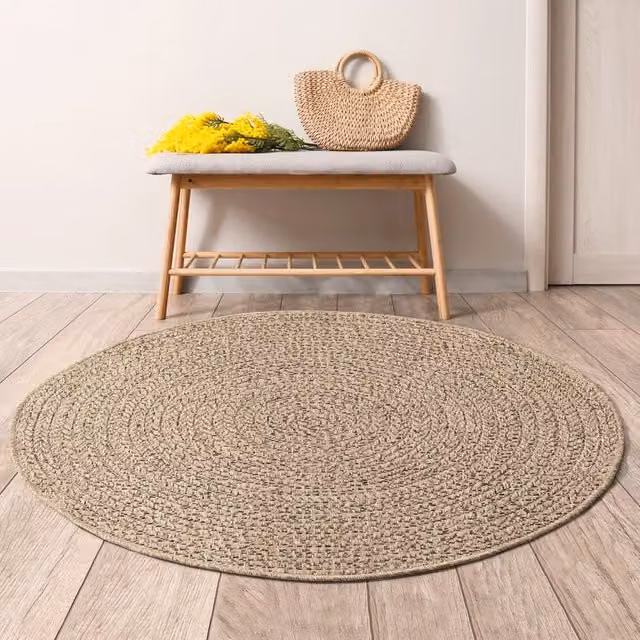 Berkfield Home Round Jute Look Indoor and Outdoor Rug in Brown and Beige, Diameter: 100 cm