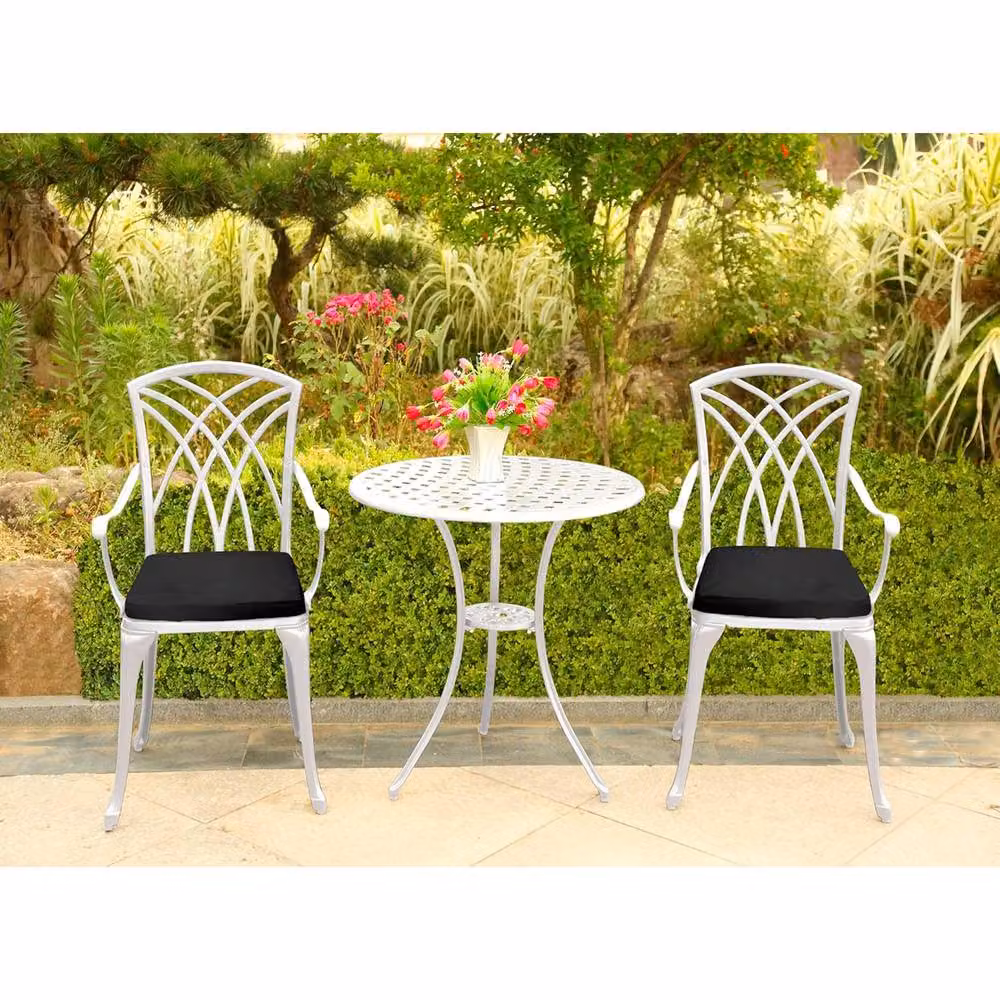 Centurion Supports OSHOWA Cast Aluminium Garden Bistro Set with Table and 2 Armchairs, White with Black Cushions – 2