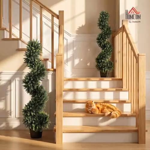 HOMCOM Set of 2 Artificial Cypress Topiary Spiral Trees in Green Pots, Height: 120 cm – 2