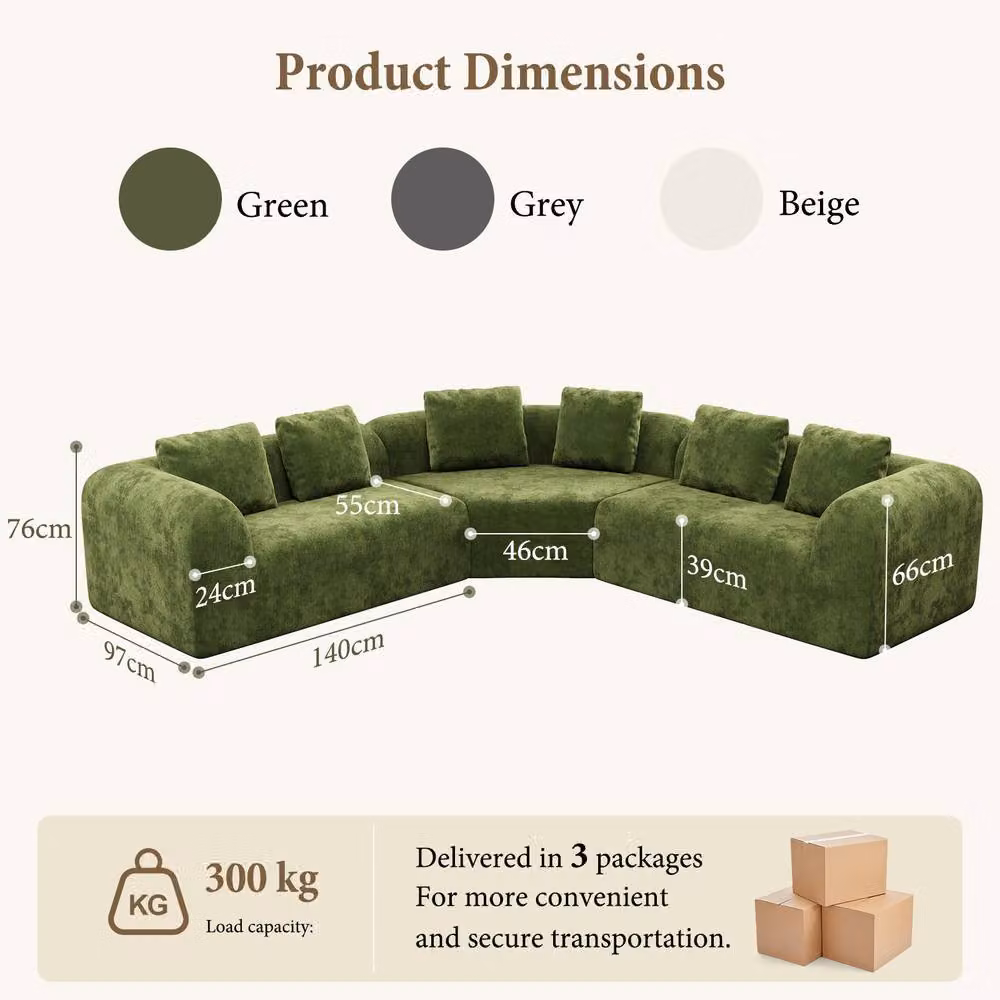 Dprodo Modular L-Shaped Chenille Corner Sofa in Green with Scatter Cushions – 2