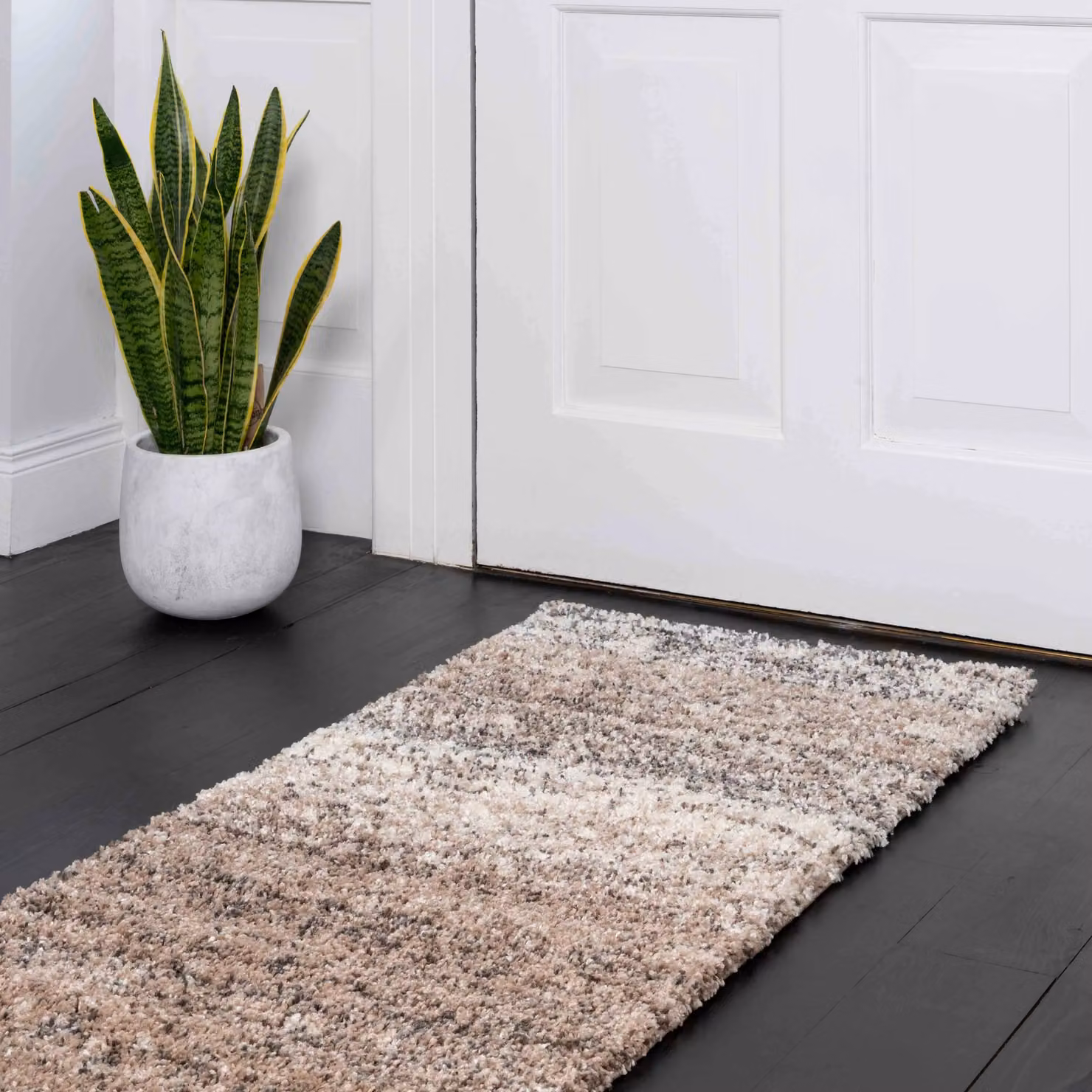 Kukoon Neutral Beige Striped Mottled Shaggy Rug, W: 60 cm, D: 110 cm – 3