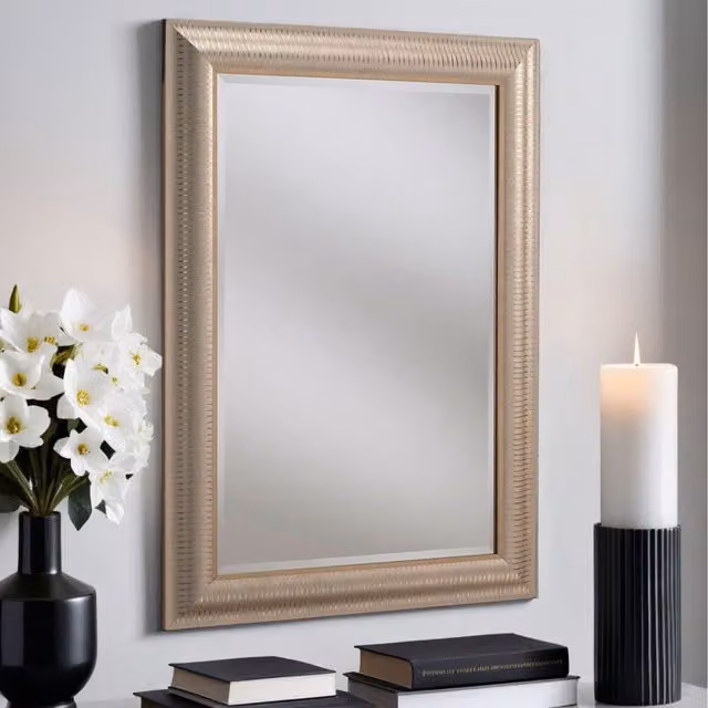 Yearn Modern Rectangular Striped Wall Mirror in Gold, Width: 92.5 cm