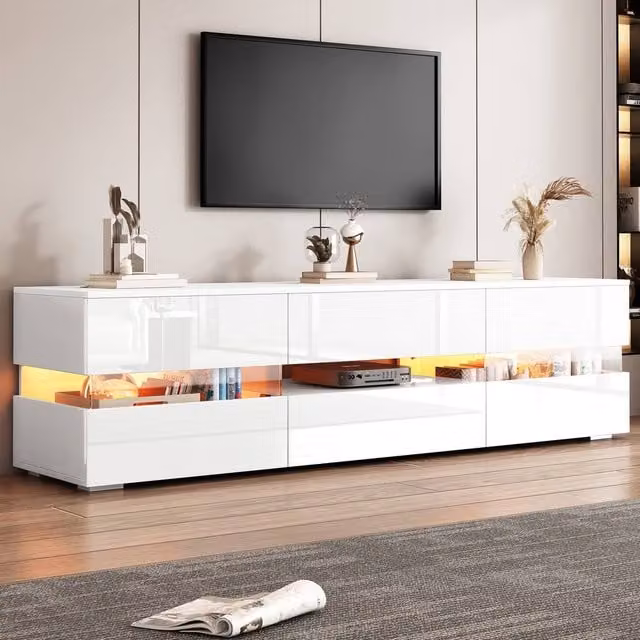 BTM White Glossy LED TV Stand Lowboard Media Console Storage Cabinet Unit W/D/H: 160.0 x 36.75 x 45.0 cm – 1