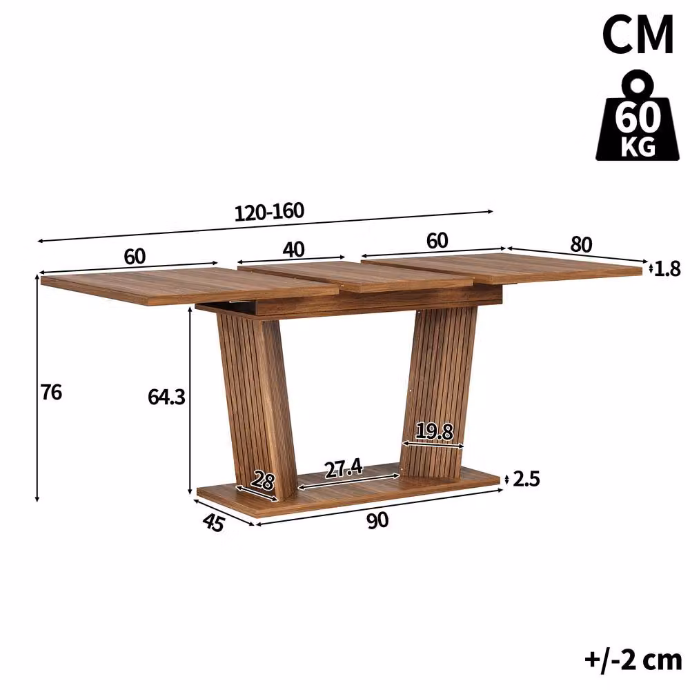 Merax Extending Dining Table with Fluted Double Pedestal Base in Walnut Brown – 2
