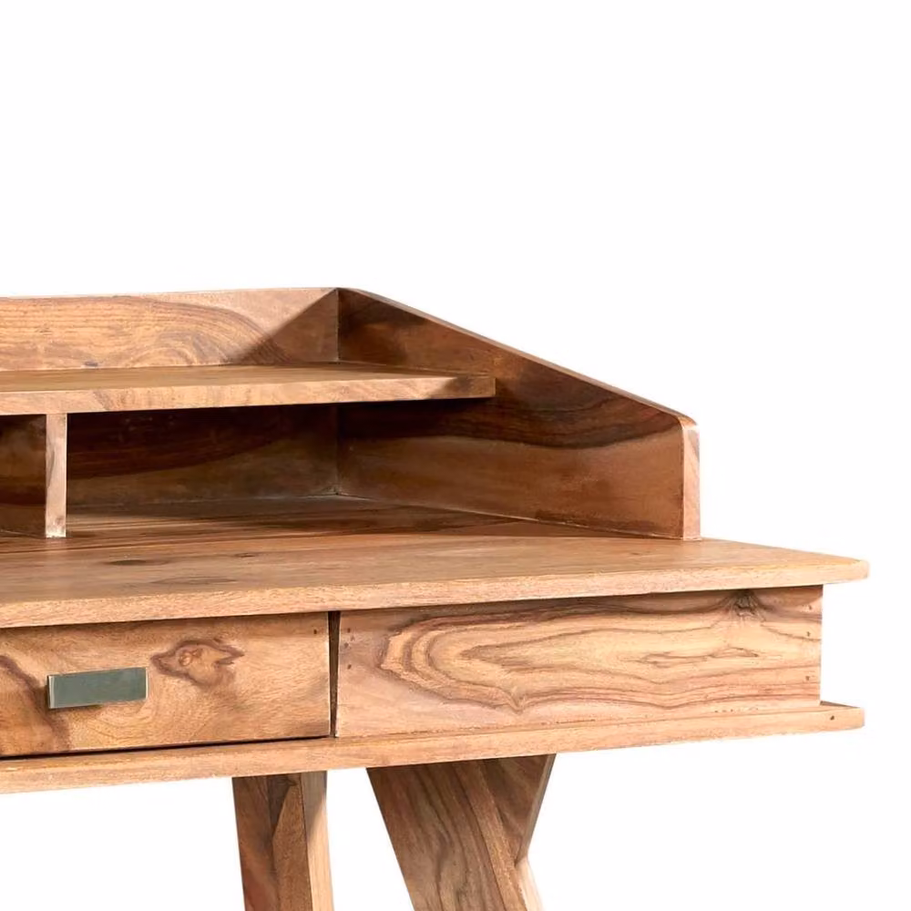 Wyld Haus New York Sheesham Wood Writing Desk with Drawer and Top Shelf, Brown, W: 117 cm, D: 60 cm, H: 78 cm – 4