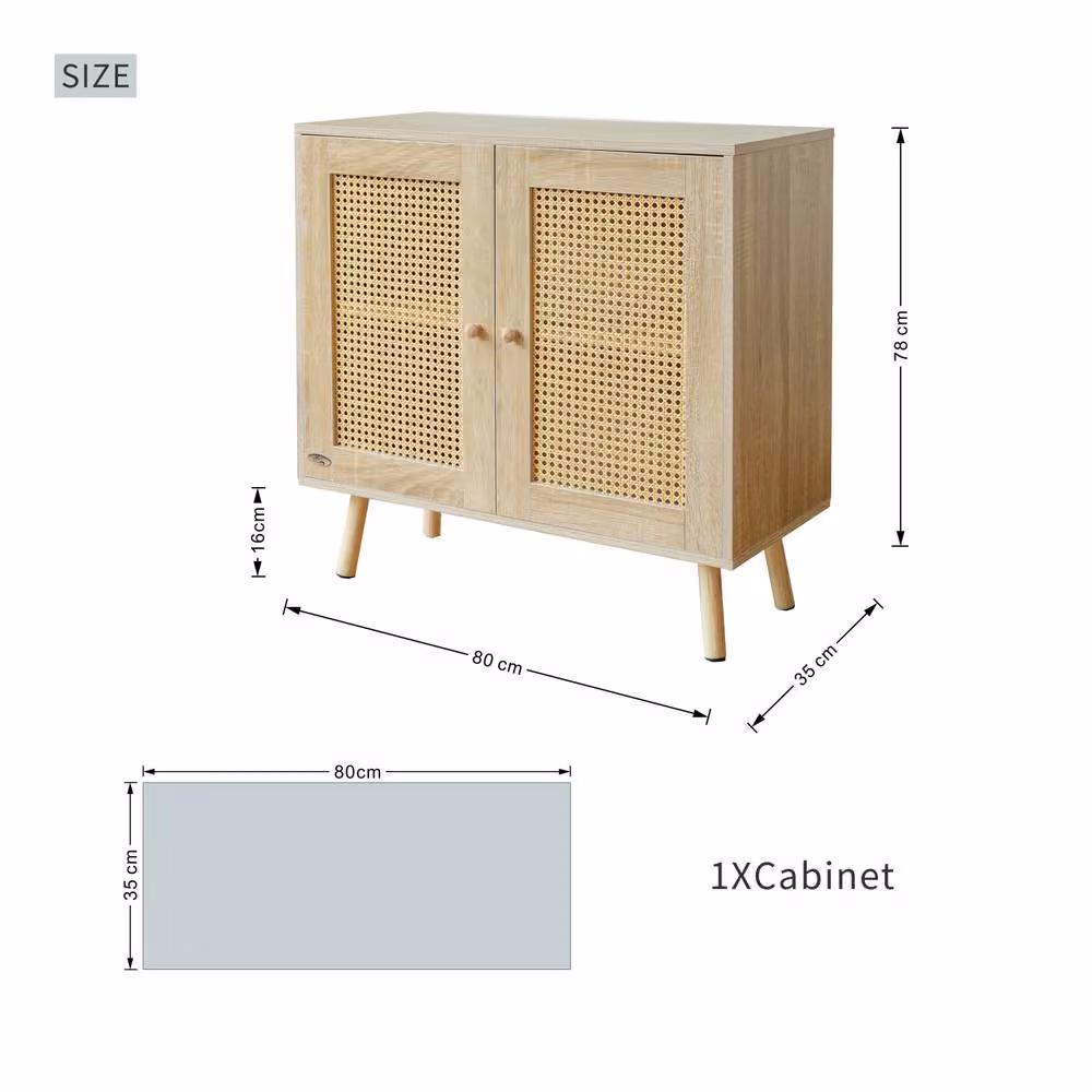 Abrihome Modern Rattan Sideboard Cabinet with Adjustable Shelf in Sand Beige – 2
