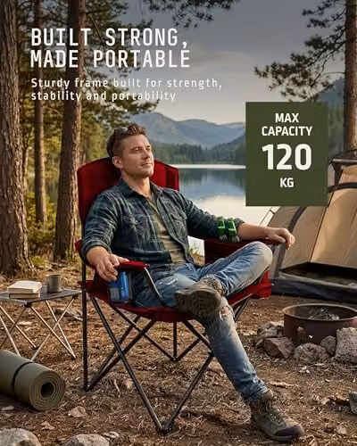 Voyager 2 Pack Folding Camping Chairs with Cooler Bag in Black and Red – 5