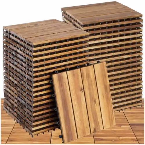 tectake 40-Piece Brown Wooden Decking Tile Set with Click System, 31 x 31 cm per Tile – 1