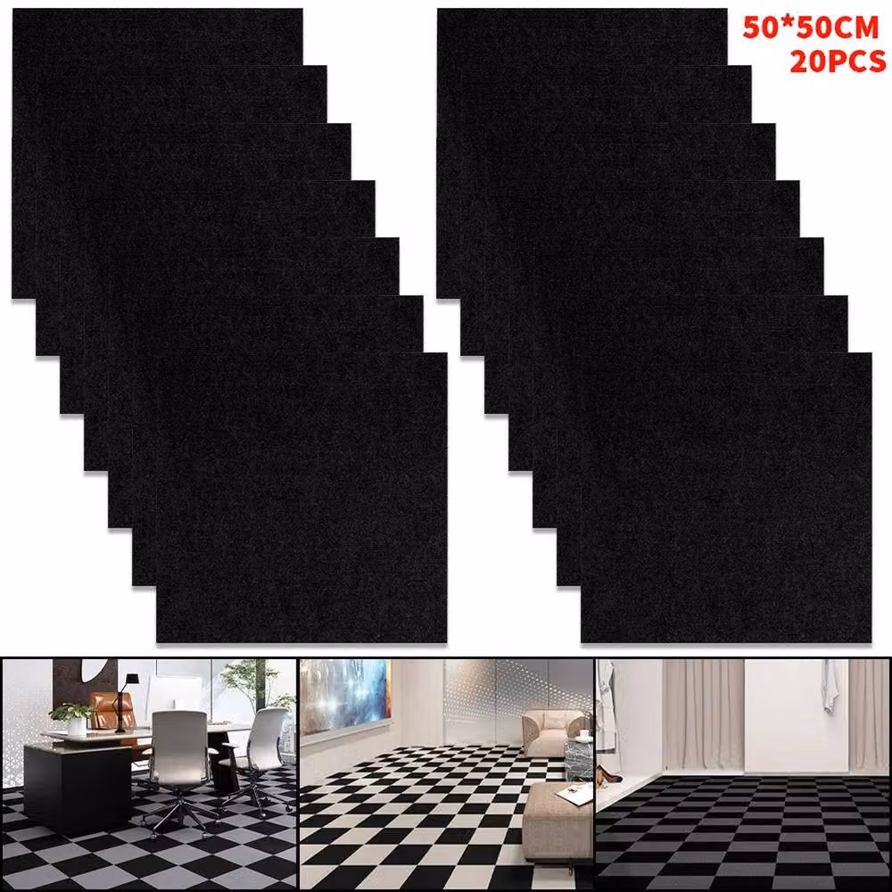 PAWNORA 20pcs Black Polyester Carpet Tiles – 3