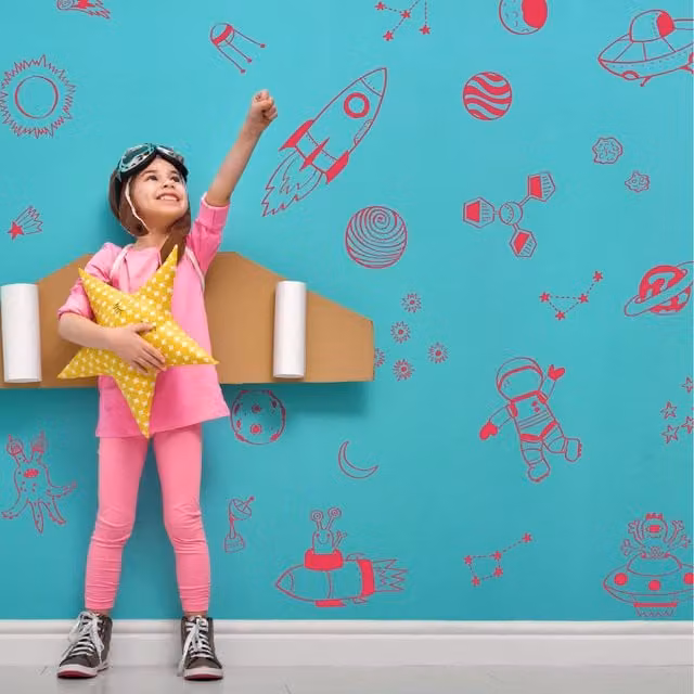 Stickerscape Space Doodles Adhesive Wall Sticker Pack for Children in Pink