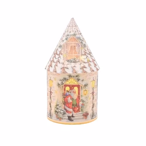 Widdop and Co Regal Tidings LED Round House Lantern Father Christmas at the Door Multicolour Tabletop Christmas Decoration