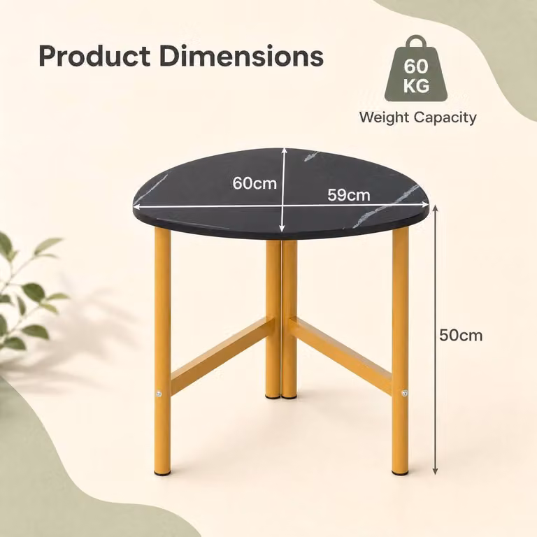 Gymax Modern Triangle Coffee Table with Black Metal Legs and Marble Top